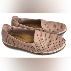 Clarks Elaina Ruby Women's 11W  Beige Leather Espadrille Slip-On Loafer Flats